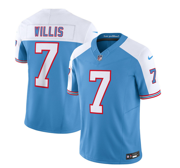 Men's Tennessee Titans #7 Malik Willis Blue/White 2023 F.U.S.E. Vapor Limited Throwback Football Stitched Jersey